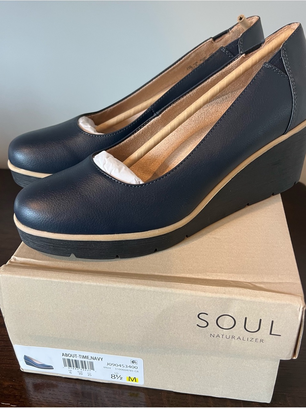 SOUL Naturalizer Navy and Tan Wedge Pumps